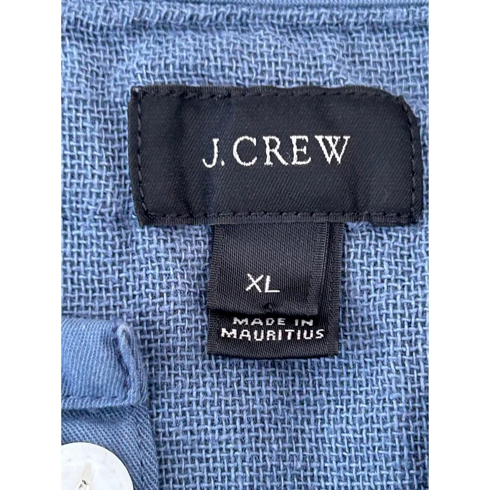 J.Crew Mens XL Blue‎ Cotton Gauze Henley Long Sleeve Shirt Textured Pocket XL